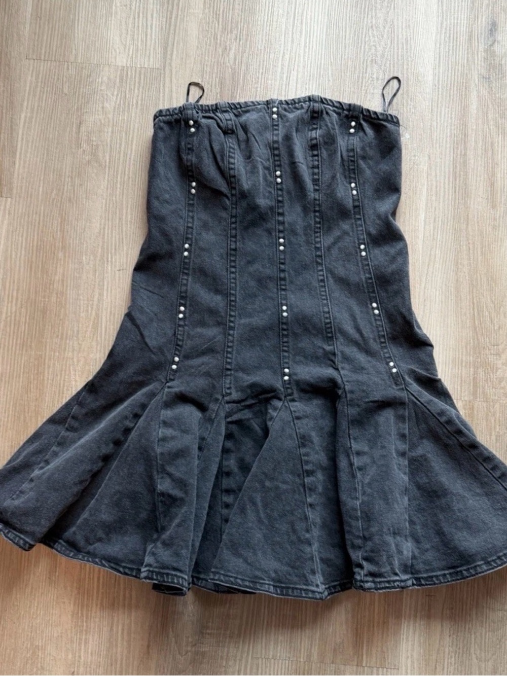 Able Black Denim Fit-and-Flare Studded Dress‎